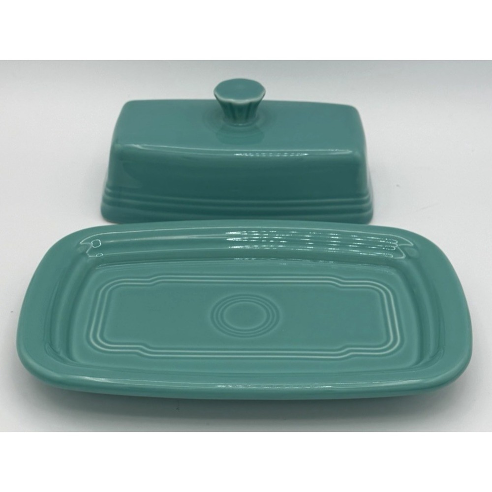 Fiestaware Turquoise Fiesta Covered Butter Dish New 8 1/8 X 5 1/8" EUC - Picture 2 of 6